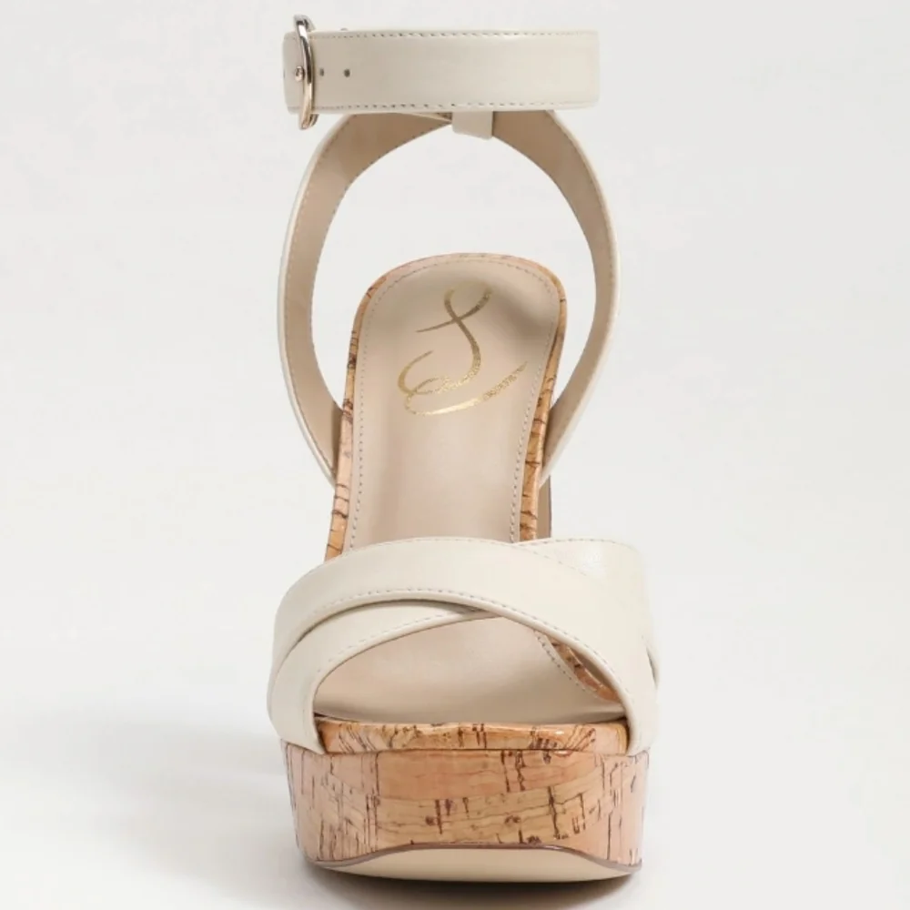 Sam Edelman Kayna Platform High Block Heel Sandal Ivory 8 - Picture 3 of 11